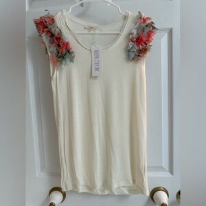 Cream Floral Accent Women's Top by Mystree- S